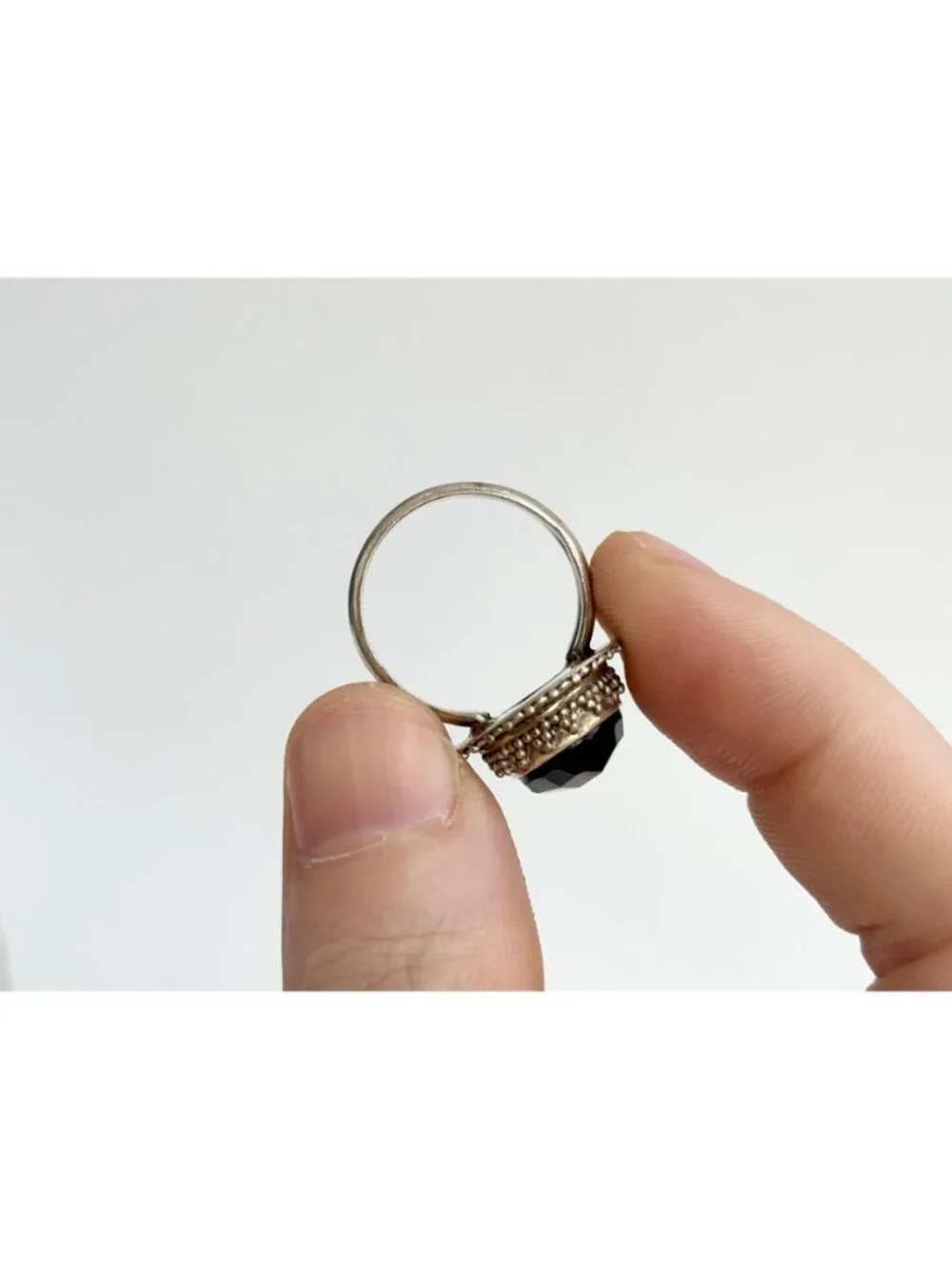Smoky Quartz Faceted Oval Balinese Sterling Silver 925 Vintage Ring - sz 6.75